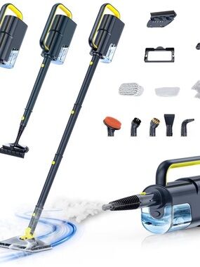 Labigo 10-in-1 Steam Mop & Handheld Multi-Purpose Cleaner w/ Accessories Black
